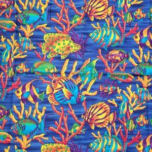 Paradise Reef Cotton Fabric Bright Fish Coral Hoffman Intl Fabrics 1/2 Yard